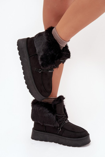 Botas de nieve de mujer con plataforma, forro y cordones Big Star SS274113 color negro