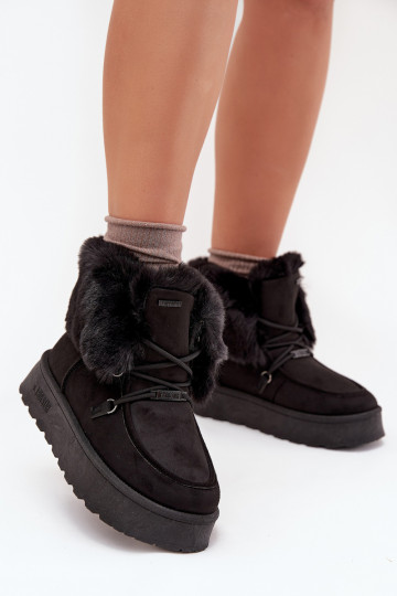 Botas de nieve de mujer con plataforma, forro y cordones Big Star SS274113 color negro 2