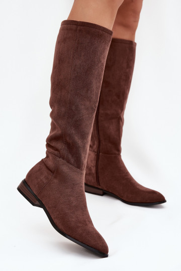 Botas de ante de caña alta con tacones anchos color marrón Eelin