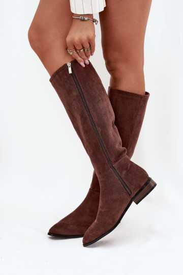 Botas de ante de caña alta con tacones anchos color marrón Eelin 2