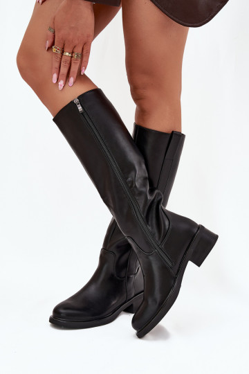 Botas de caña alta de mujer con tacón bajo, forradas, color negro Averna