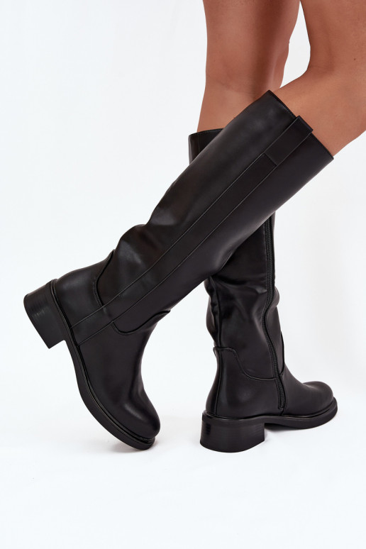 Botas de caña alta de mujer con tacón bajo, forradas, color negro Averna