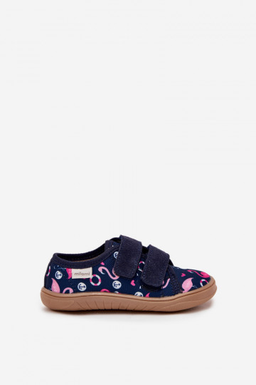Chanclas "Barefoot" azul marino para niños con flamencos Milami Saphira 2