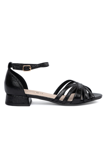 Estilo elegante de color negro sandalias en un tacón bajo 2