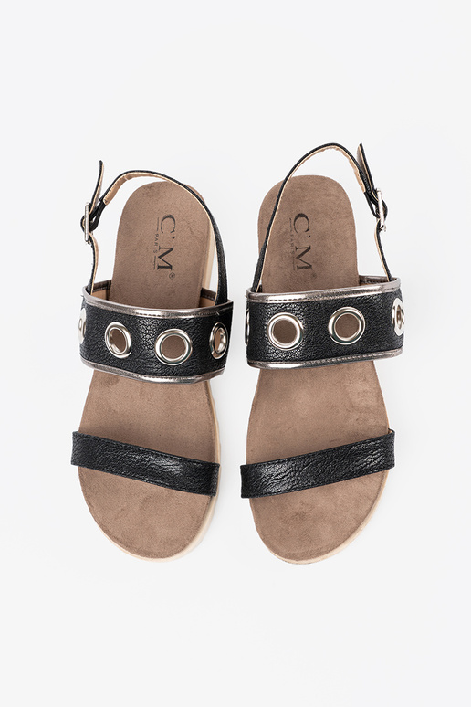 de color negro sandalias z ozdobnymi metaloAymi kółkami