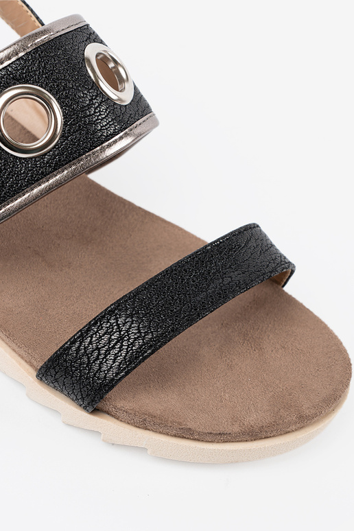 de color negro sandalias z ozdobnymi metaloAymi kółkami