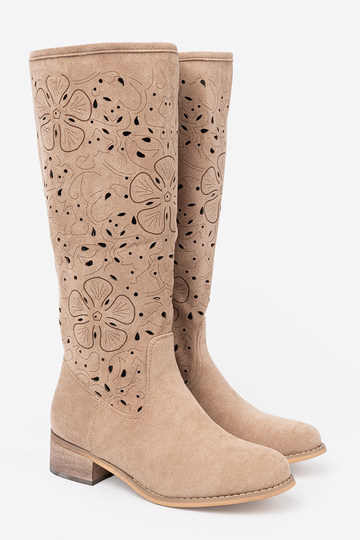 de gamuza beige botas largas przed kolano