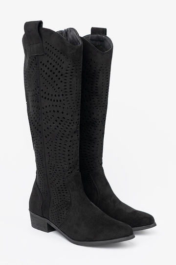 de color negro calado botas largas A stylu koAbojek