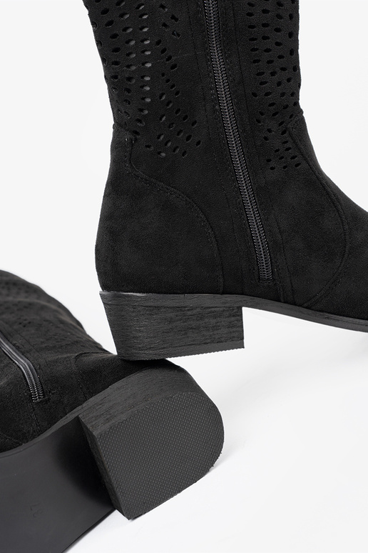 de color negro calado botas largas A stylu koAbojek