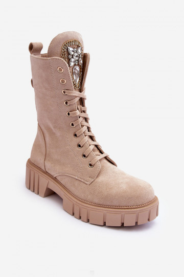 Zapatos de gamuza botas altas de montar Con joyas beige Tiene querx