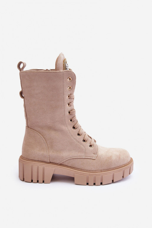 Zapatos de gamuza botas altas de montar Con joyas beige Tiene querx