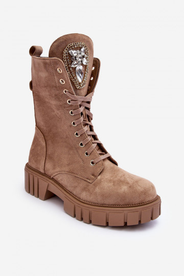 Zapatos de gamuza botas altas de montar Con joyas beige Tiene querx