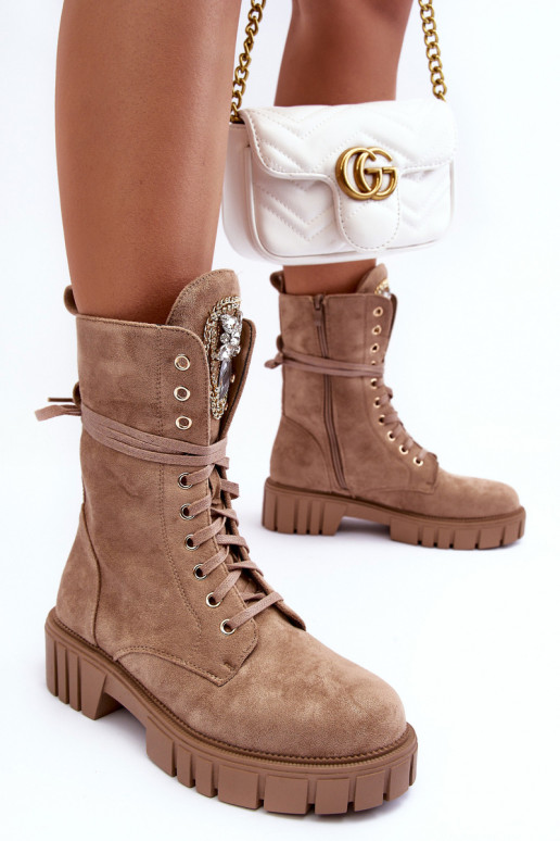 Zapatos de gamuza botas altas de montar Con joyas beige Tiene querx