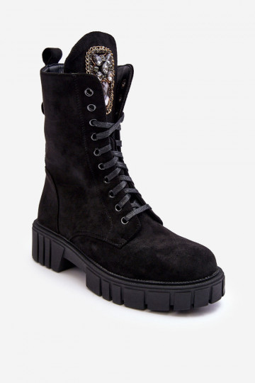 Zapatos de gamuza botas altas de montar Con joyas de color negro Tiene querx