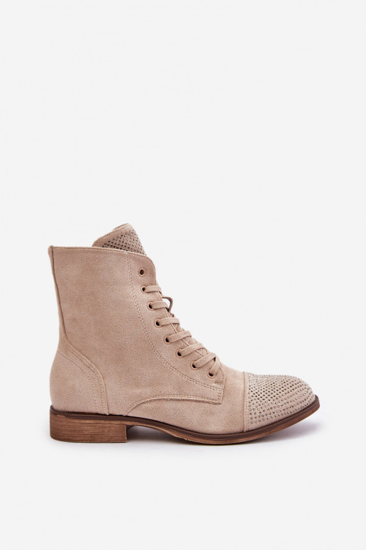 Decorado Botas con tacones anchos de gamuza ecológicaoAe calentamiento color marfil Ellieo