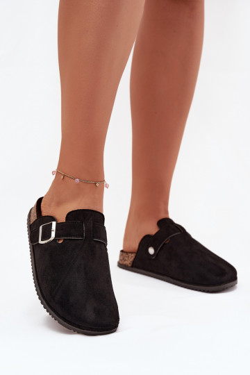 Zapatillas de casa tipo zueco para mujer con plataforma plateada y hebillas Big Star SS274736 color negro 2