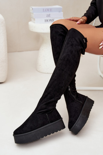 Botas de caña alta para mujer con plataforma sobre la rodilla Big Star SS274264 color negro
