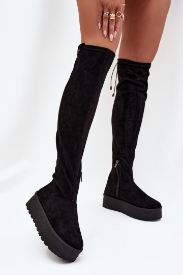 Botas de caña alta para mujer con plataforma sobre la rodilla Big Star SS274264 color negro 2