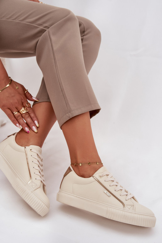 Femenino Zapatillas modelo zapatos. de cuero ecológico Big Star SS274027 beige-color dorado