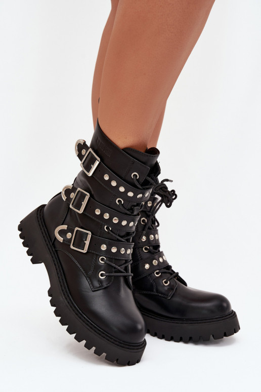 calentamiento botines de trabajo con rayas I con hebillasmi Big Star OO274707 de color negro calentamiento botines de trabajo con rayas I con hebillasmi Big Star OO274707 de color negro