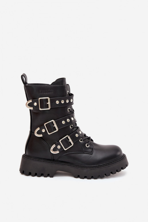 calentamiento botines de trabajo con rayas I con hebillasmi Big Star OO274707 de color negro calentamiento botines de trabajo con rayas I con hebillasmi Big Star OO274707 de color negro