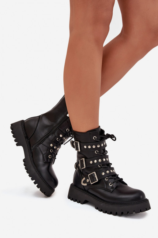 calentamiento botines de trabajo con rayas I con hebillasmi Big Star OO274707 de color negro calentamiento botines de trabajo con rayas I con hebillasmi Big Star OO274707 de color negro