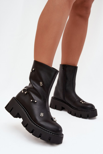 calentamiento Botas de mujer Al castillo con hermosos detalles de color negro Thavira 2