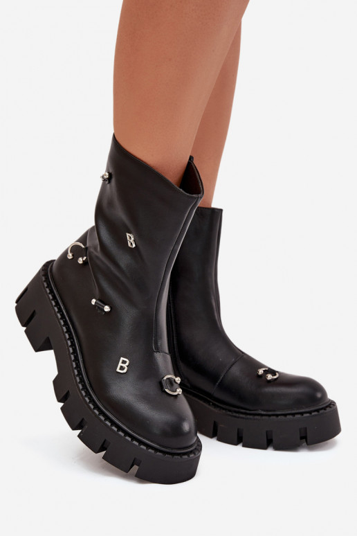 calentamiento Botas de mujer Al castillo con hermosos detalles de color negro Thavira