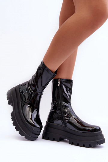 con efecto barniz Botas con una plataforma de color negro Kylira 2