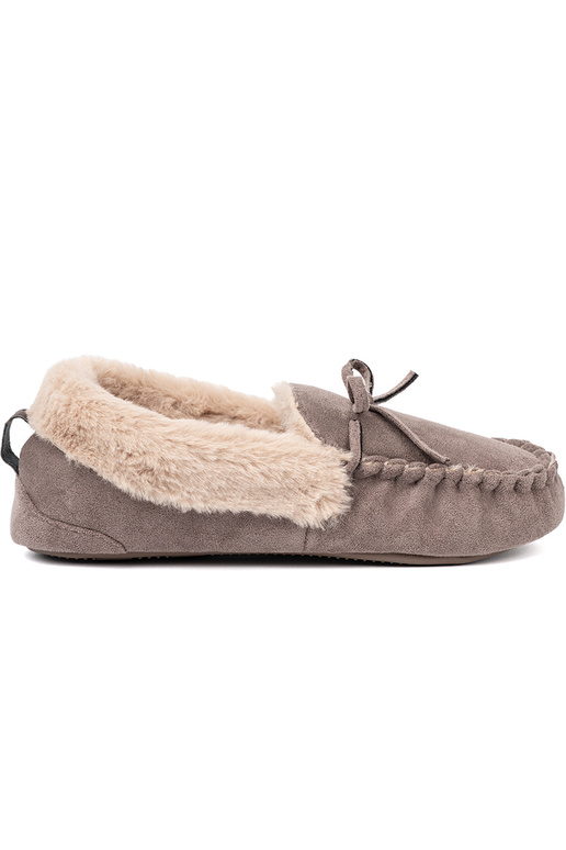 beige kapcie con un arco i puszystym Anętrzem typu mocasines