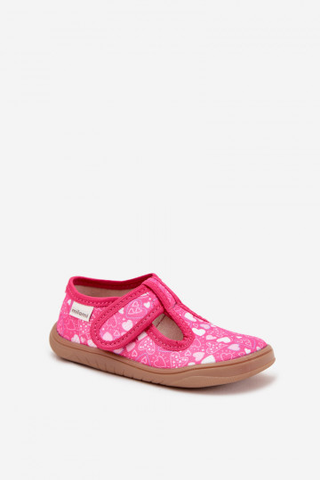 Zapatillas de casa infantiles barefoot con corazones y cierres adhesivos Milami color rosa Talirae