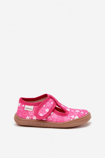 Zapatillas de casa infantiles barefoot con corazones y cierres adhesivos Milami color rosa Talirae 2