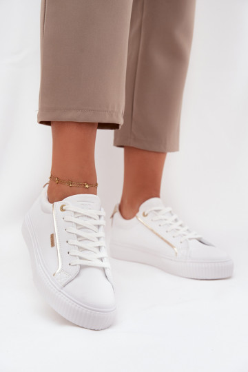 Femenino Zapatillas modelo zapatos. de cuero ecológico Big Star SS274026 Blanco-color dorado