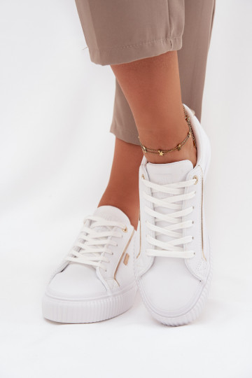 Femenino Zapatillas modelo zapatos. de cuero ecológico Big Star SS274026 Blanco-color dorado 2