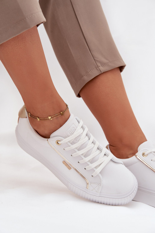Femenino Zapatillas modelo zapatos. de cuero ecológico Big Star SS274026 Blanco-color dorado