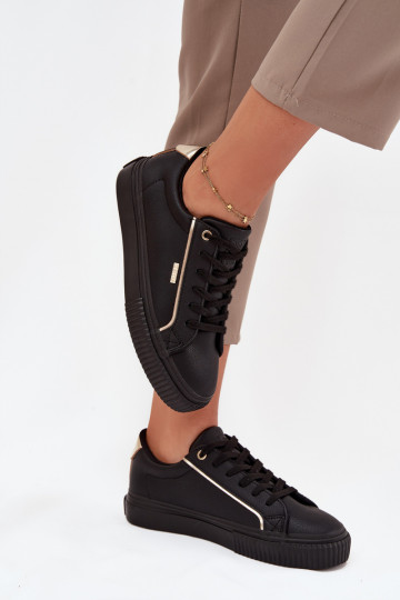 Femenino Zapatillas modelo zapatos. de cuero ecológico Big Star SS274025 Negro y-color dorado