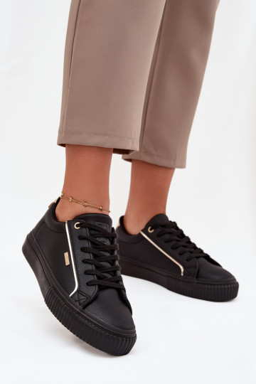 Femenino Zapatillas modelo zapatos. de cuero ecológico Big Star SS274025 Negro y-color dorado 2