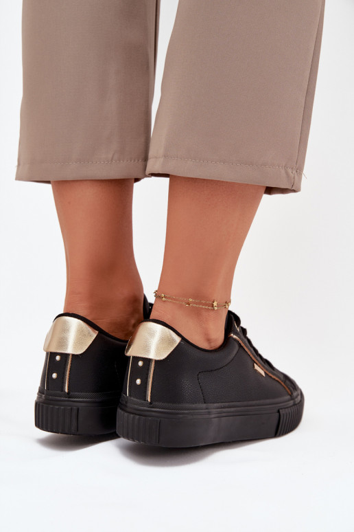 Femenino Zapatillas modelo zapatos. de cuero ecológico Big Star SS274025 Negro y-color dorado