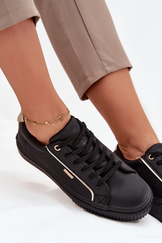 Femenino Zapatillas modelo zapatos. de cuero ecológico Big Star SS274025 Negro y-color dorado