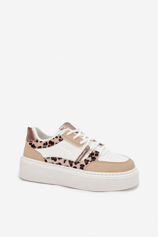 Femenino Zapatillas modelo zapatos. con una plataforma Big Star SS274357 con estampados de piel de leopardo Blanco-beige