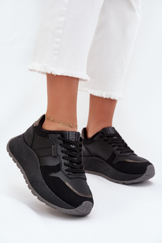 calentamiento Zapatillas modelo zapatos. Femenino con una plataforma Big Star SS274007 HI-POLY SYSTEM de color negro