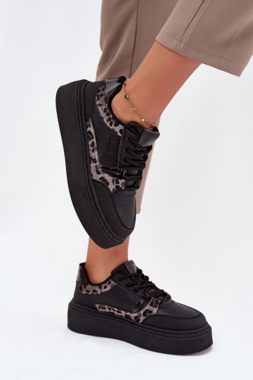 Zapatillas deportivas de mujer con plataforma Big Star SS274358 con estampado de piel de leopardo negras