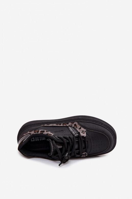 Femenino Zapatillas modelo zapatos. con una plataforma Big Star SS274358 con estampados de piel de leopardo de color negro