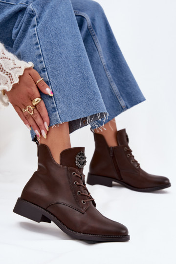 zapatos de tacón bajo para mujer con tacones anchos Con decoraciones Detalem calentamiento color marrón Cylira