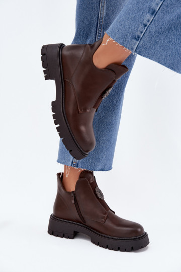 calentamiento zapatos de tacón bajo para mujer con adornos Al castillo color marrón Lavira