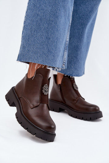 calentamiento zapatos de tacón bajo para mujer con adornos Al castillo color marrón Lavira 2