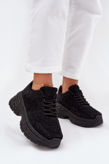 Zapatillas deportivas de mujer con ojales brillantes y forro de piel de cordero negras Zarika 2
