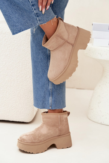 Botas de nieve baja de las mujeres Un modelo convincente calentamiento con pelo dentro de color caqui Tiene quevelle