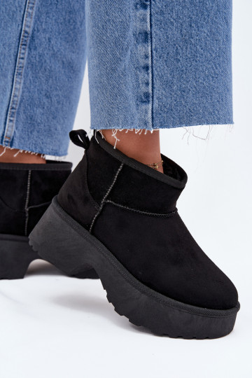 Botas de nieve baja de las mujeres Un modelo convincente calentamiento con pelo dentro de color negro Tiene quevelle