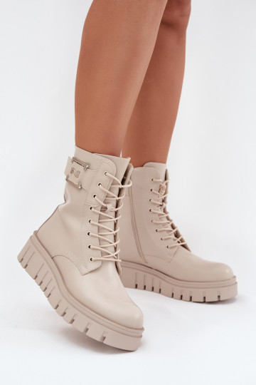 Botas de mujer con una plataforma Con decoraciones Detalem calentamiento color marfil Lyrana